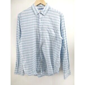 Linen Button Up Shirt Long Sleeve Blue Size M Striped Report Collection Resort‎